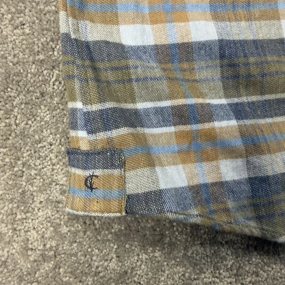 Criquet Mens XXL Flannel Plaid Long Sleeve‎ Button Shirt Blue Olive Tan Casual
